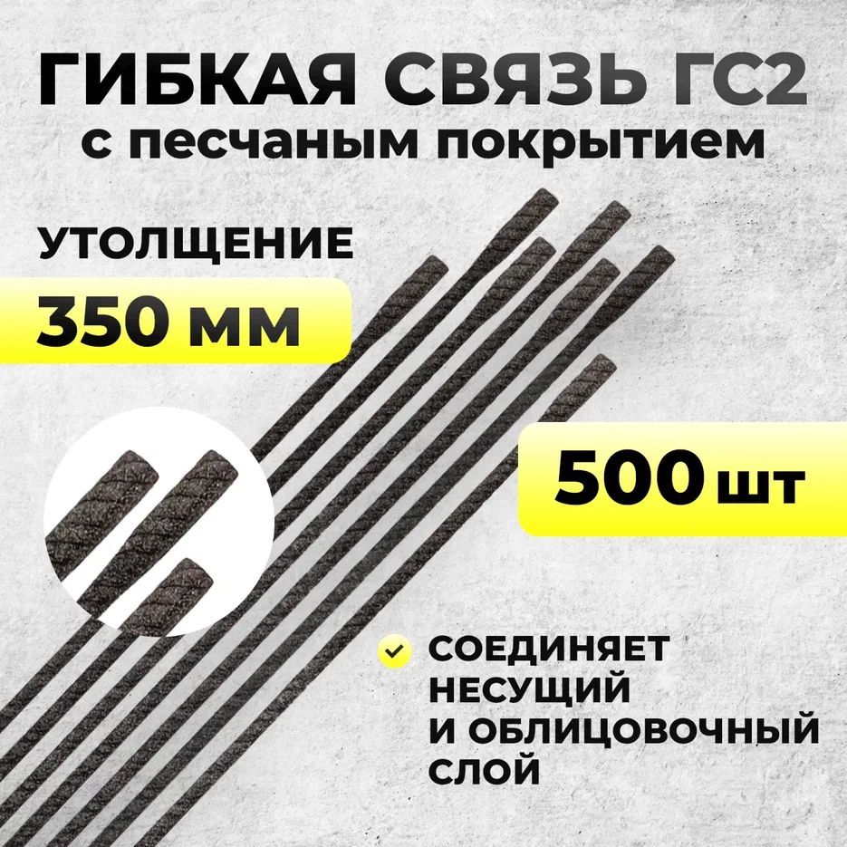 Композитные гибкие связи для кладки и облицовочного кирпича д. 5,5 мм с песчаным напылением и двумя утолщениями L-350 мм