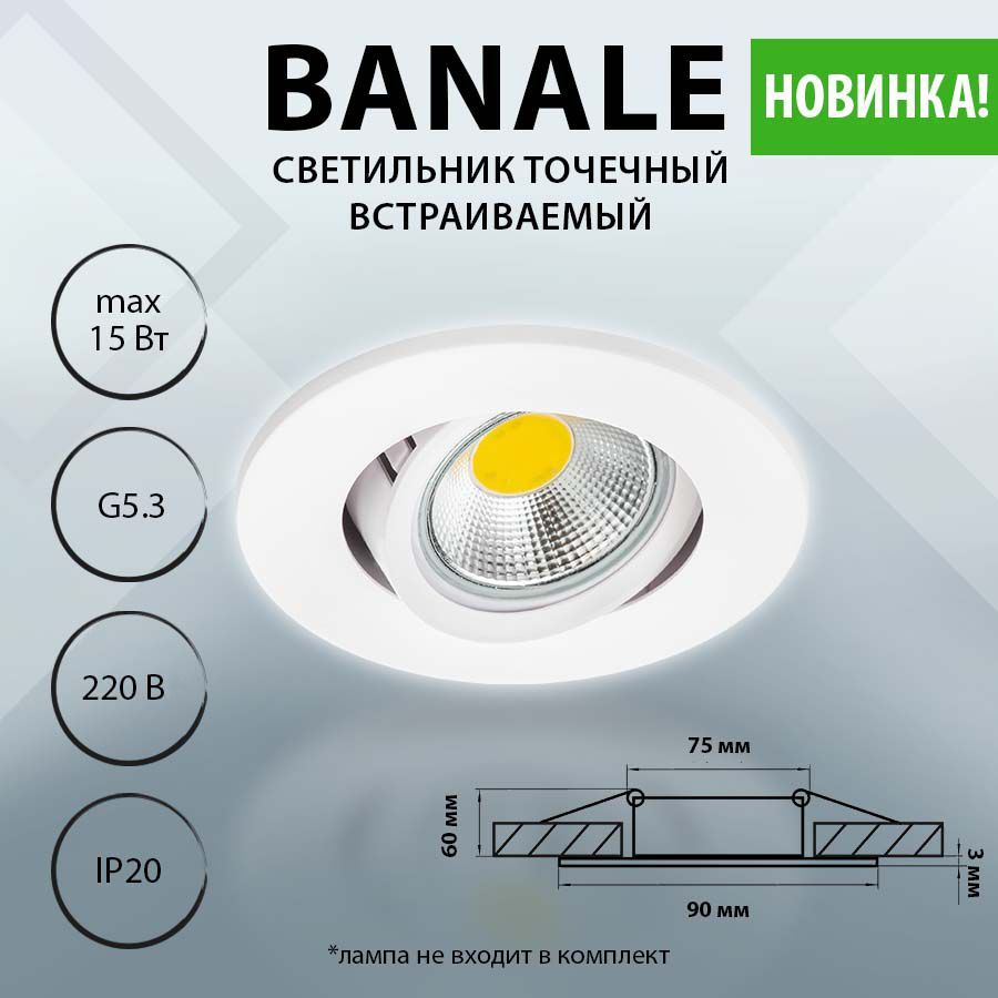 Светильникпотолочныйсветодиодныйвстраиваемый,LightstarBanale012026,точечный,круглый,белый