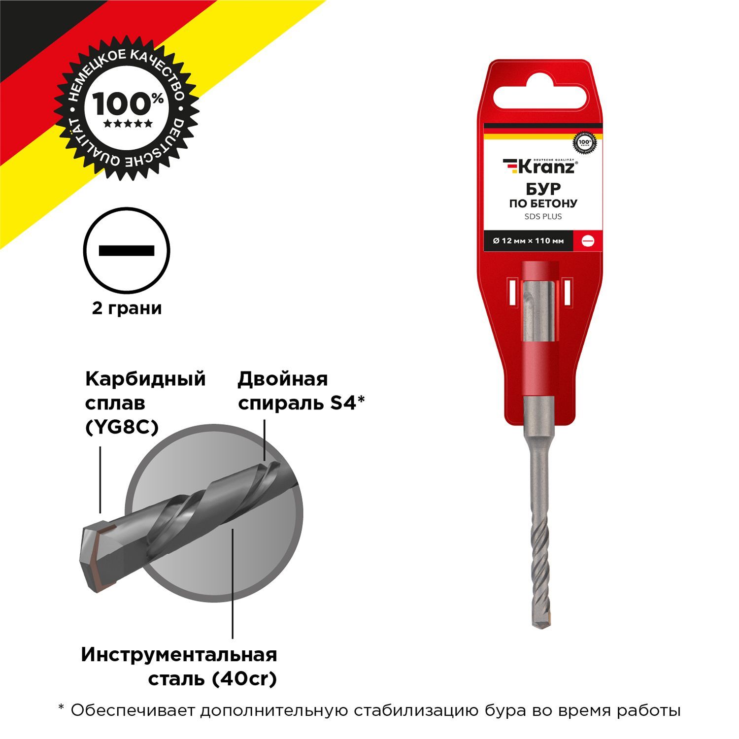 Бур по бетону для дрели, шуруповерта и перфоратора 12x110x50 мм SDS PLUS  Kranz - купить по выгодной цене в интернет-магазине OZON с доставкой по  России (1096372001)