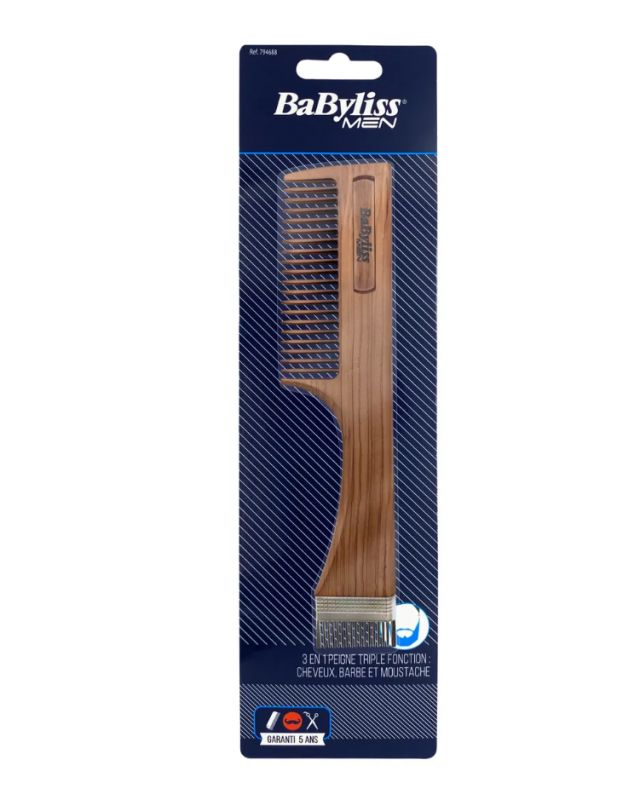 Расческа-гребень BaByliss мужская 3 в 1, для волос/бороды/усов