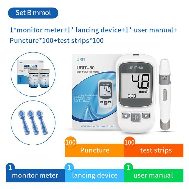 Глюкометр Контур Плюс (URIT) с покалывателем + тест-полоски Контур Плюс № 100 + ланцеты №100 ммоль/л