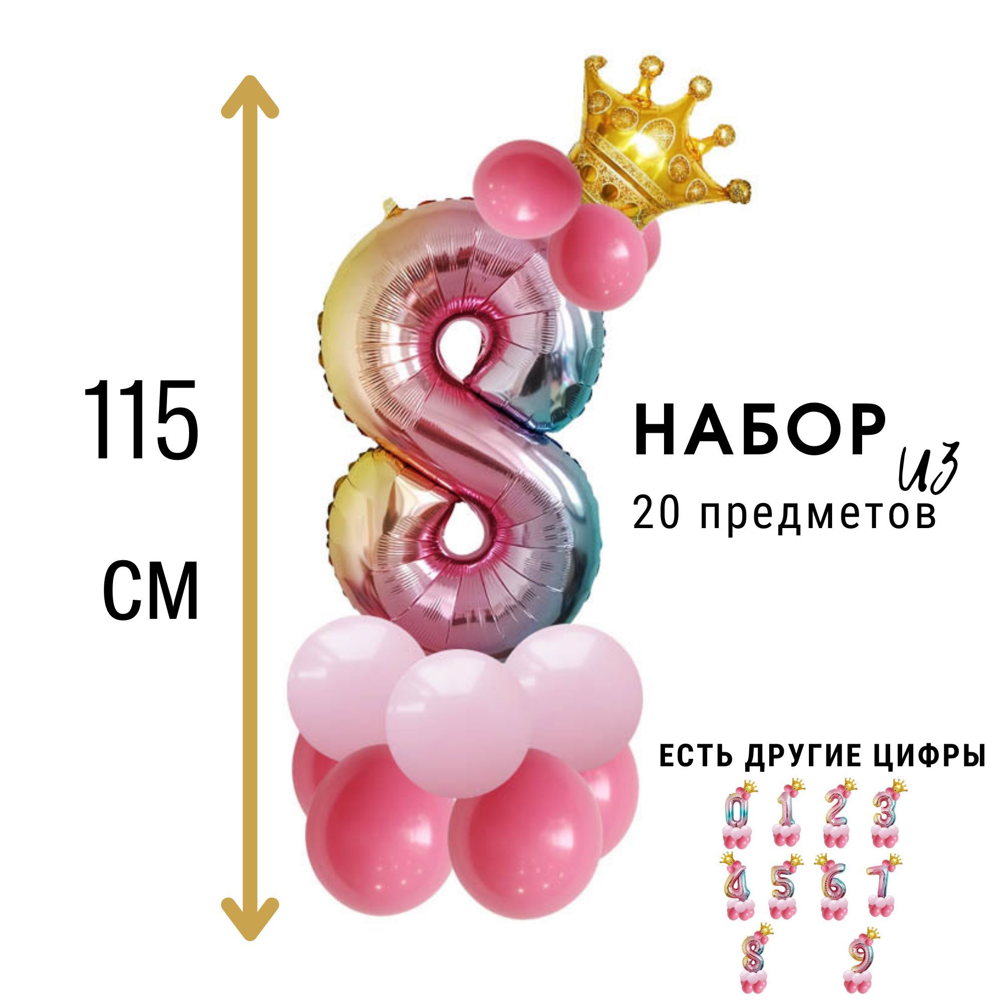 Фольгированные шары цифра 8 / набор шаров на день рождения / фотозона на  день рождения - купить в интернет-магазине OZON с доставкой по России  (1099895934)