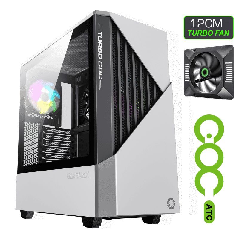 КорпусGameMaxContacCOCWBMFG.T806безБП(Черно-белыйMidi-TowerE-ATX(282*305мм),ATX,Micro-ATX,Mini-ITX,CPU170ммVGA360ммUSB3.0,Закаленноестекло,1*120мм+MBturbofan)