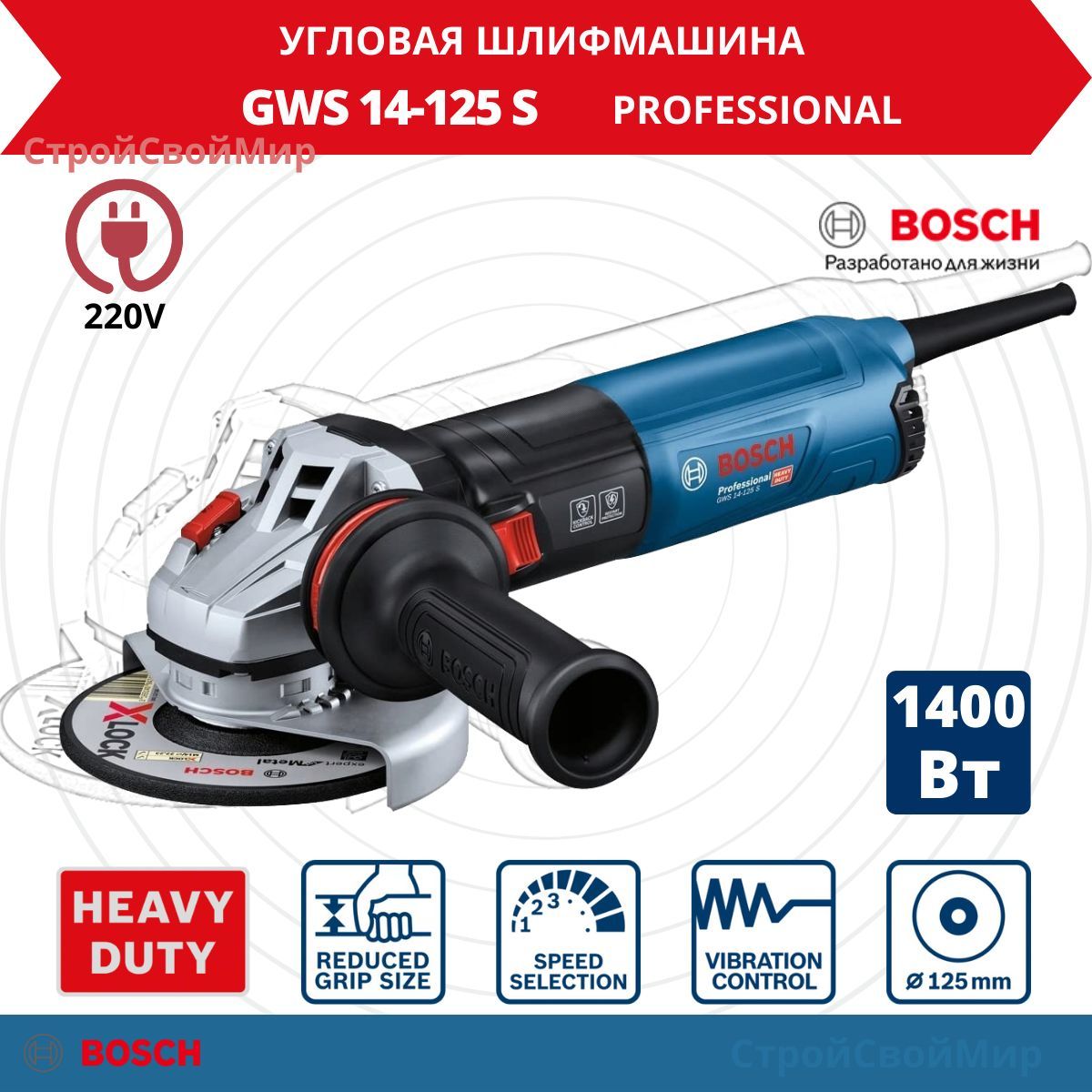 Угловая шлифмашина Bosch GWS 14-125 S (GWS14-125S) 0.601.7D0.100