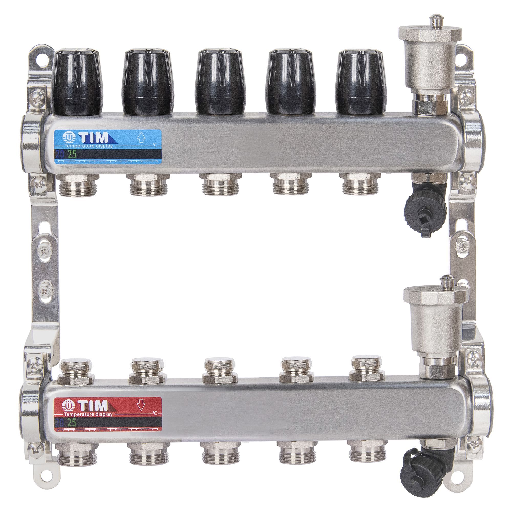 Коллекторная группа 5 контуров для радиаторов, нерж. сталь, TIM, KBS5005