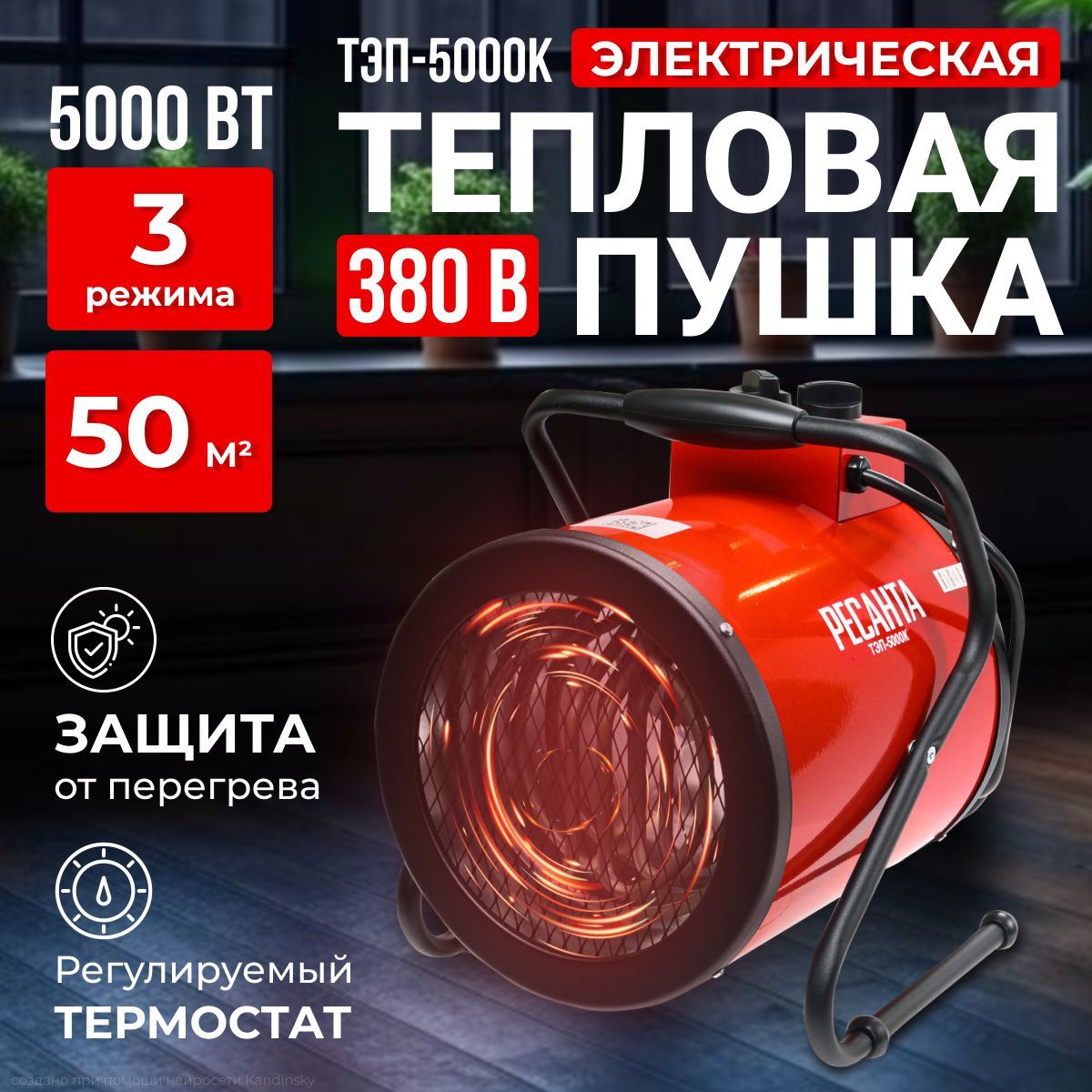 Электрическая тепловая пушка ТЭП-5000К Ресанта