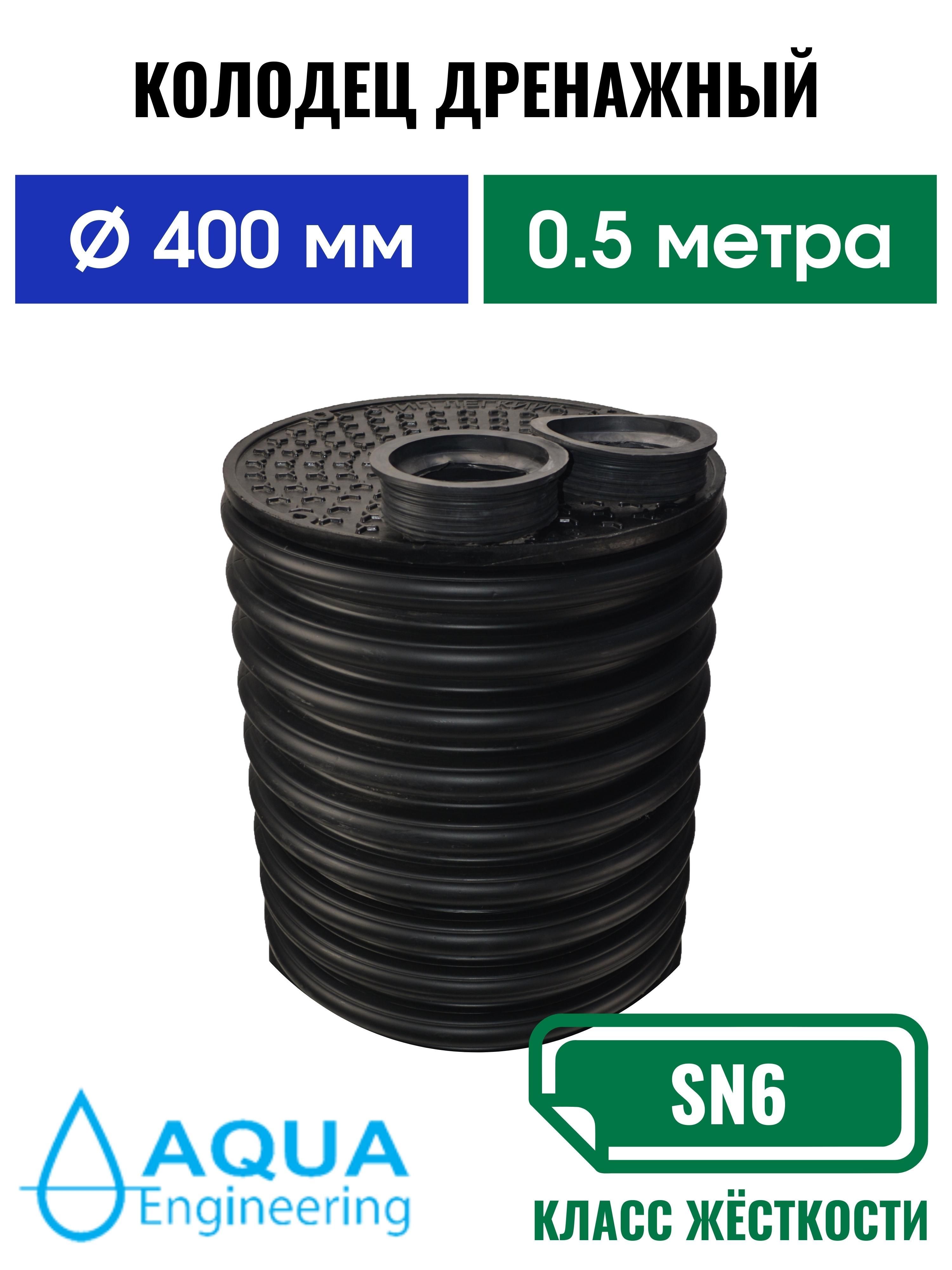 Колодец дренажный 400(мм), длинна 0,5(м) в сборе с люком пластиковый ...