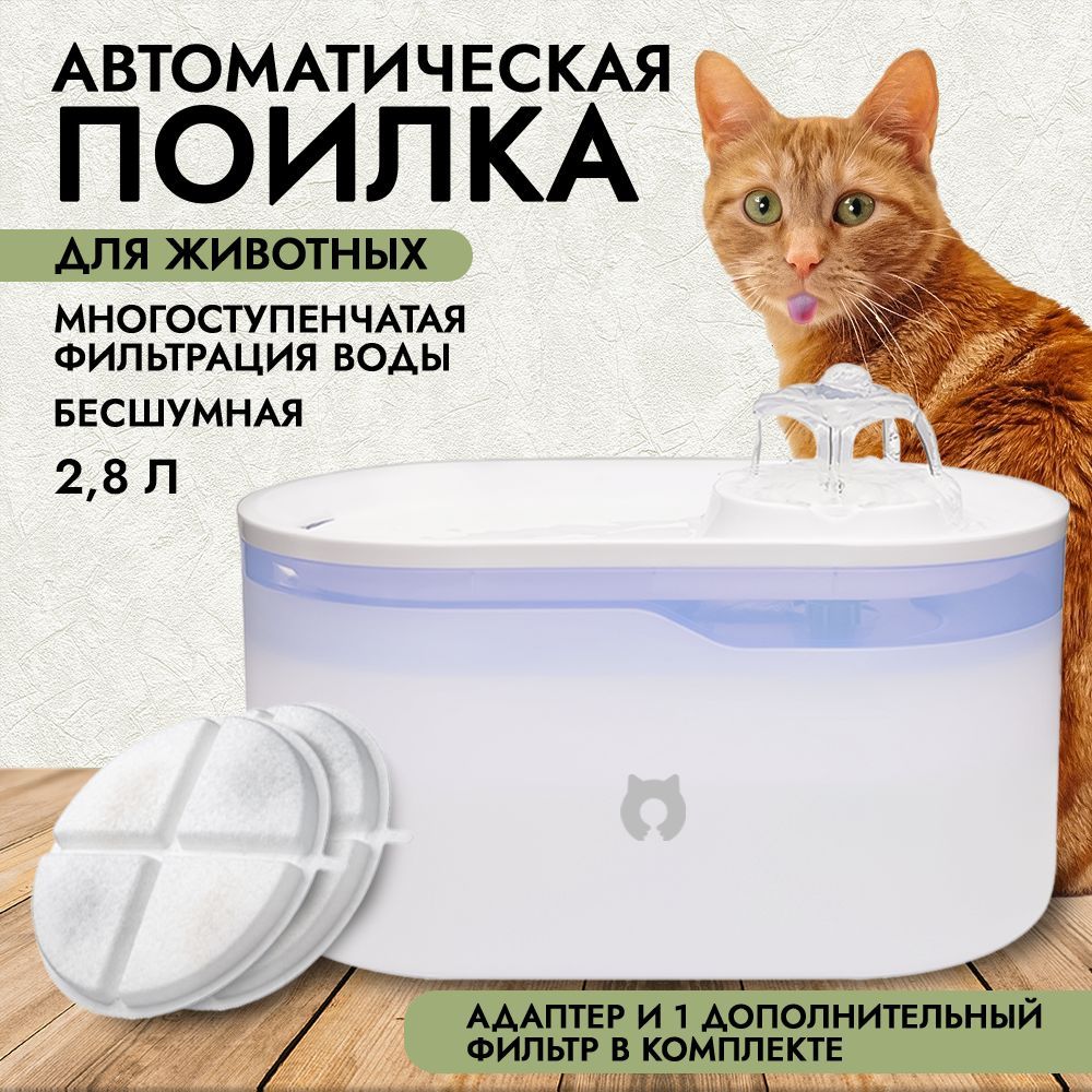 Автоматическая поилка для кошек и собак LilPet, сменный фильтр, 2.8 литра,  голубая - купить с доставкой по выгодным ценам в интернет-магазине OZON  (973963274)