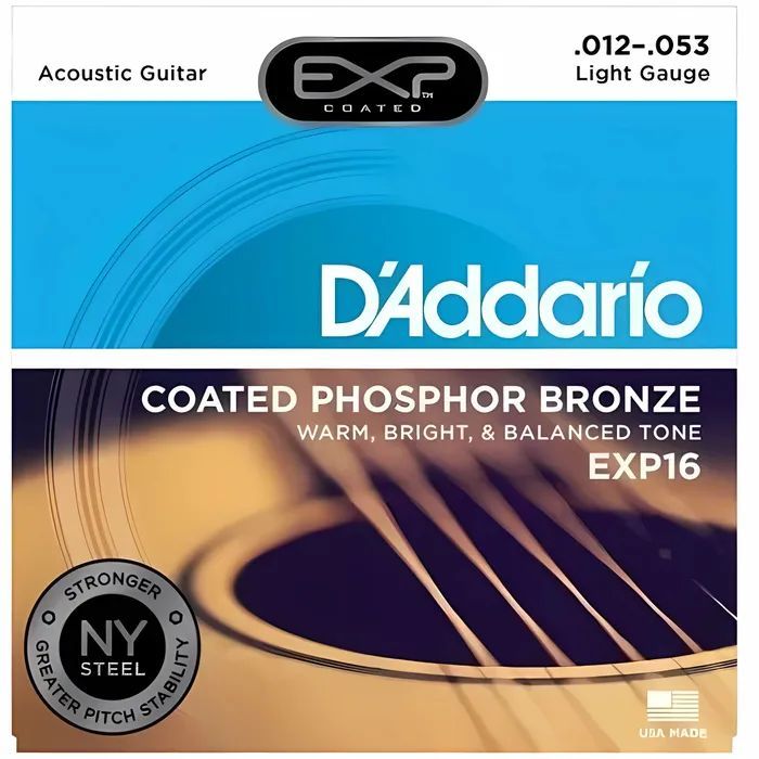 Струны для акустической гитары D'Addario 12-53 EXP16 Coated Phosphor Bronze Custom Light Gauge