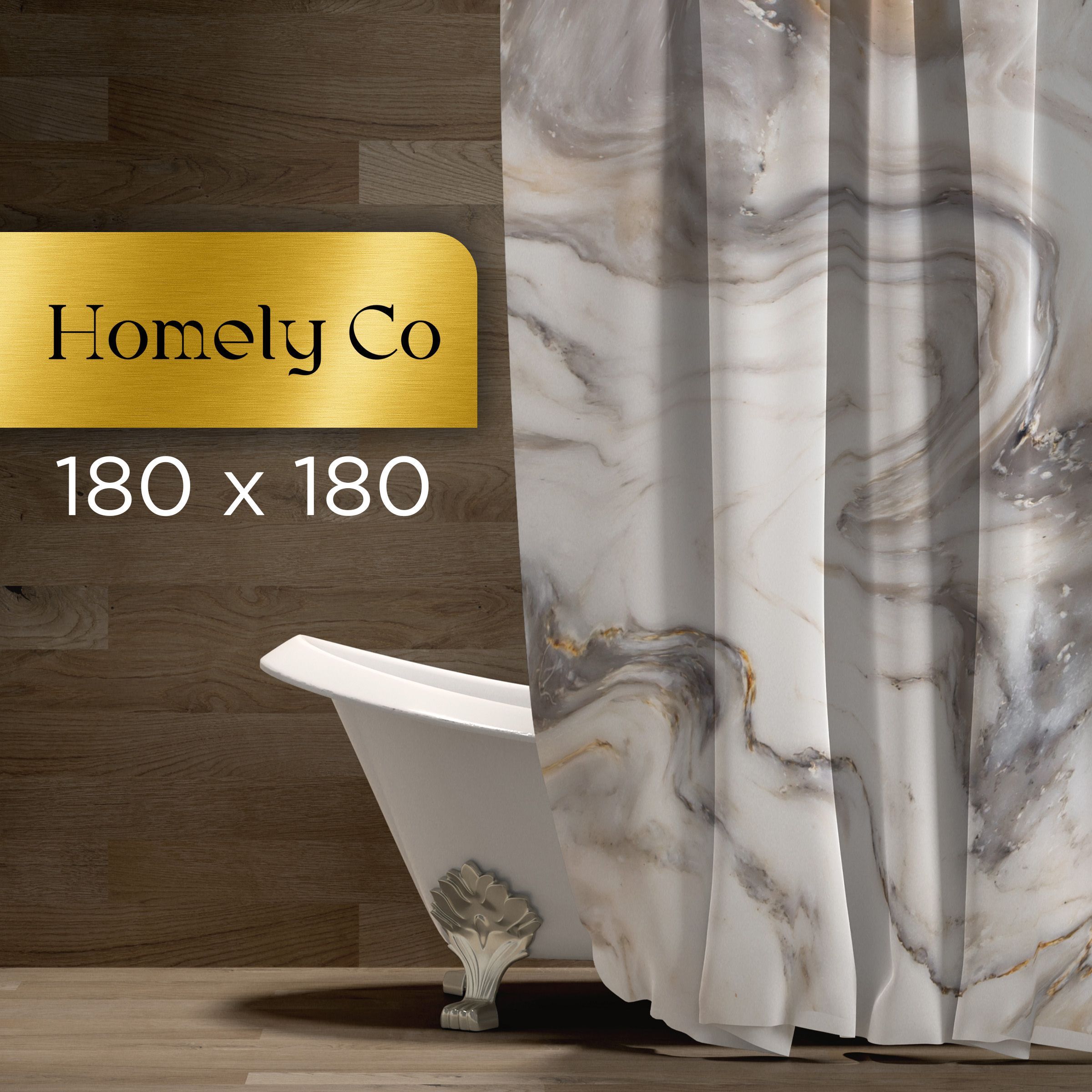 Homelyco Штора для ванной тканевая, высота 180 см, ширина 180 см. 