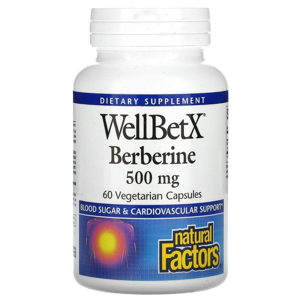 Berberine WellBetX, Natural Factors, Берберин, 500 мг, 60 вегетарианских капсул