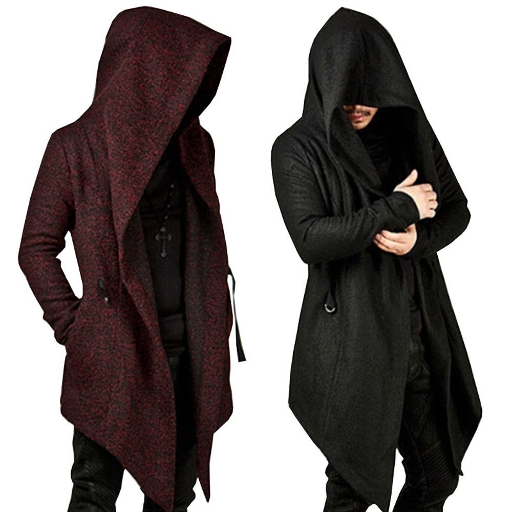 Mens Coat long Jacket Gothic Steampunk с капюшоном