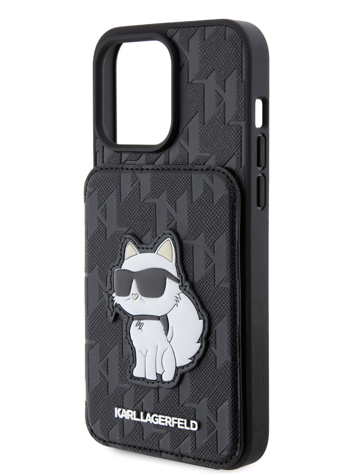 Чехол Karl Lagerfeld PU Saffiano Cardslot Stand на Apple iPhone 15 Pro Max  / для Айфон 15 Про Макс из экокожи, с картхолдером, с функцией подставки, с  нашивкой NFT Choupette, черный -