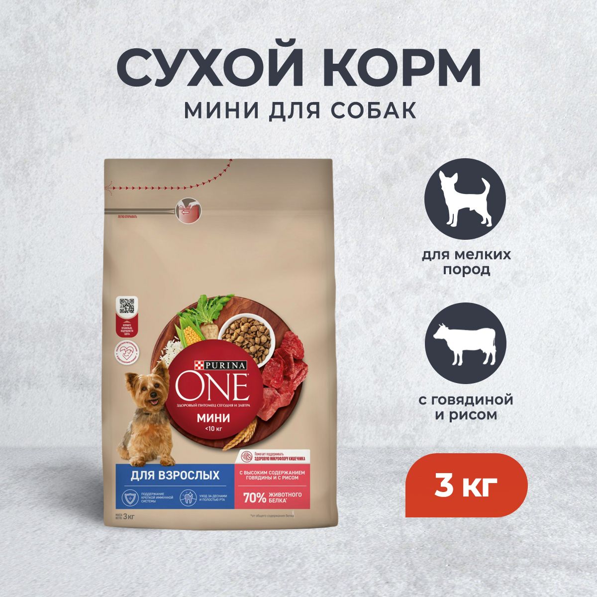 Purina One Мини сухой корм для взрослых собак мелких пород, с высоким  содержанием говядины и рисом - 3 кг - купить с доставкой по выгодным ценам  в интернет-магазине OZON (1249189574)