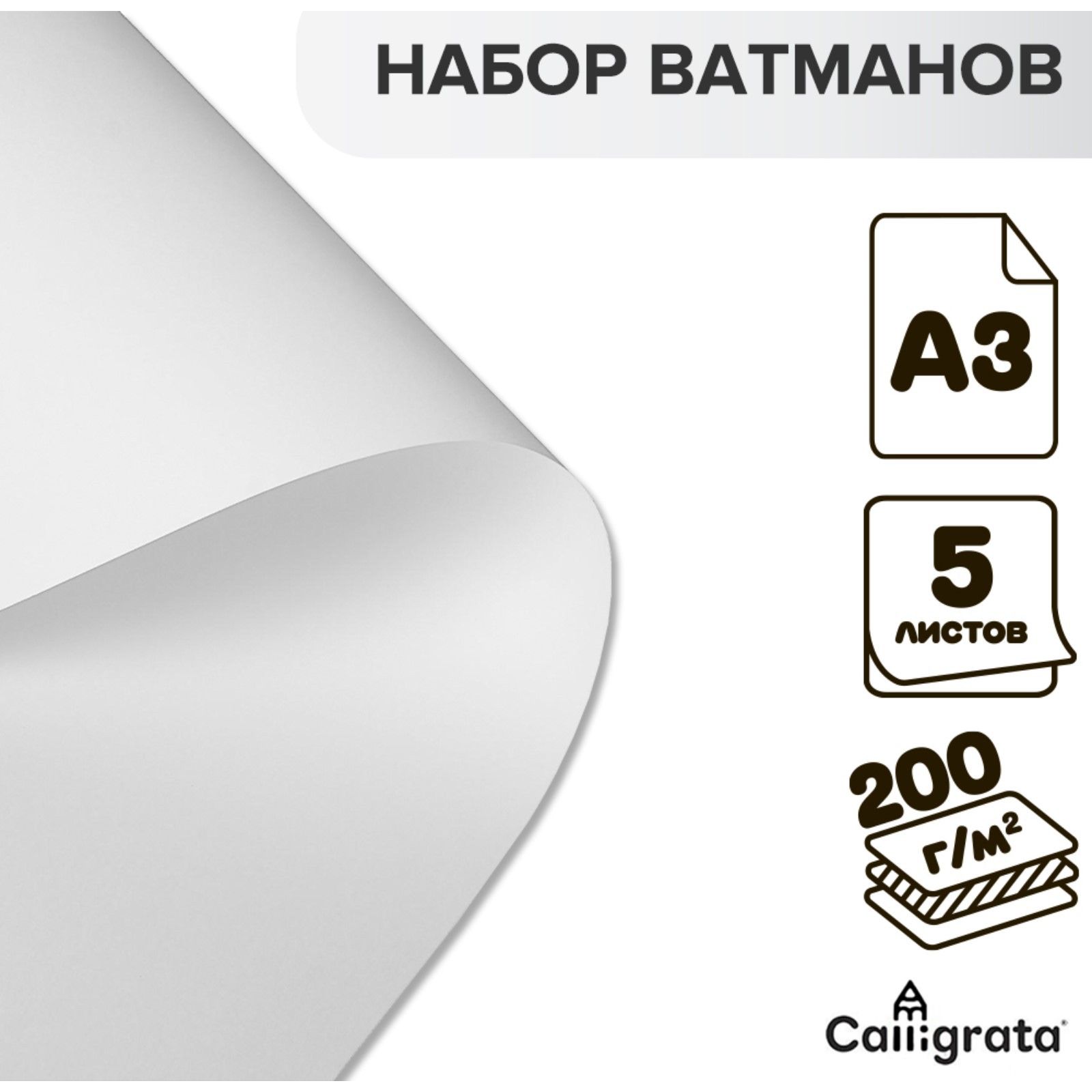 Набор 5 листов - ватман чертежный A3, Calligrata, 200 г/м2