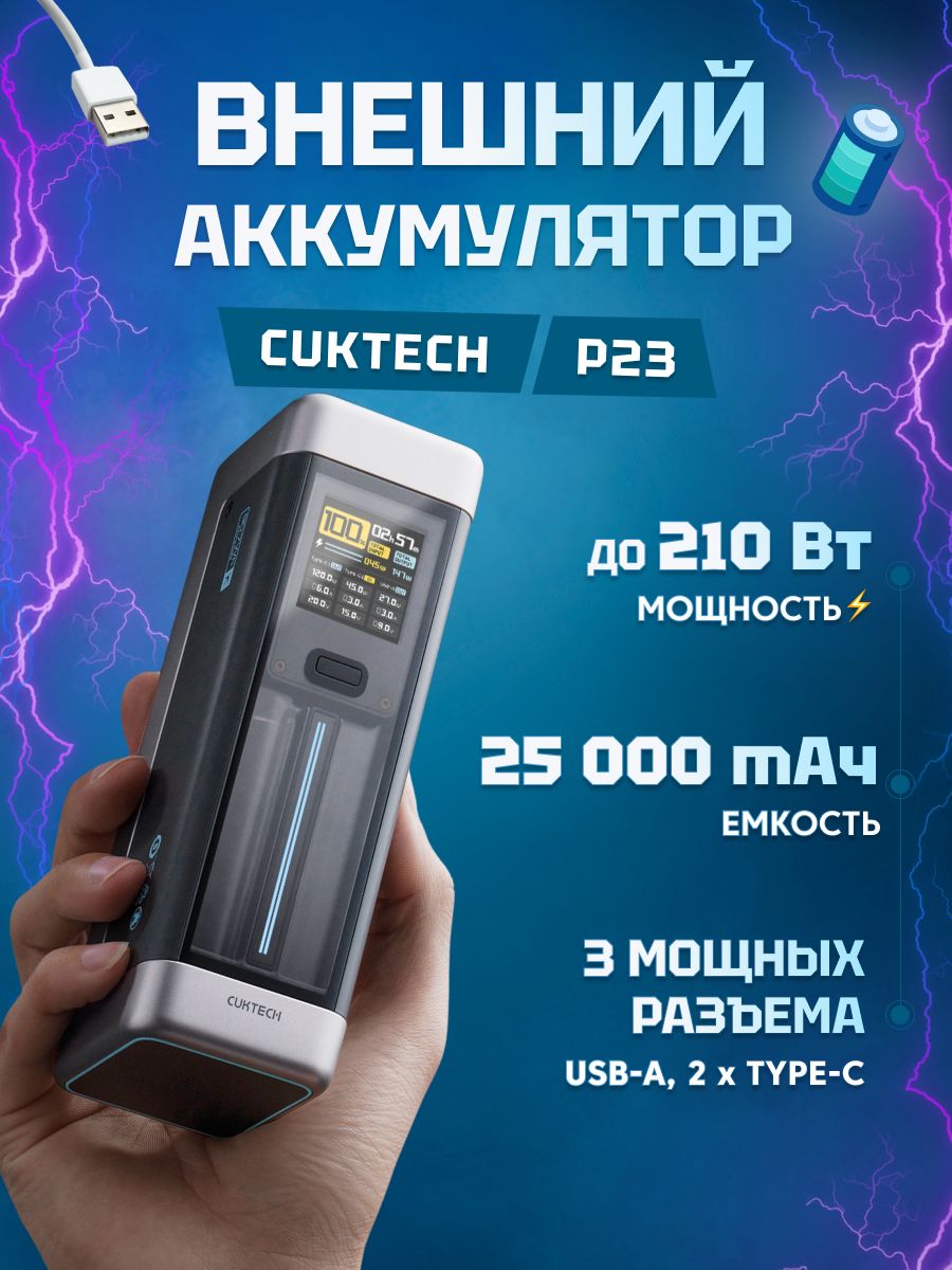 Внешний аккумулятор (Power Bank) Cuktech P23 Silver Grey_1 - купить по  выгодным ценам в интернет-магазине OZON (1250927979)