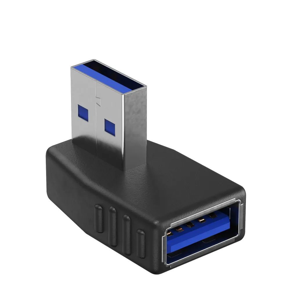 Адаптер переходник GSMIN RT-53 (угловой 270 градусов) USB 3.0 (F) - USB 3.0 (M) (Черный)