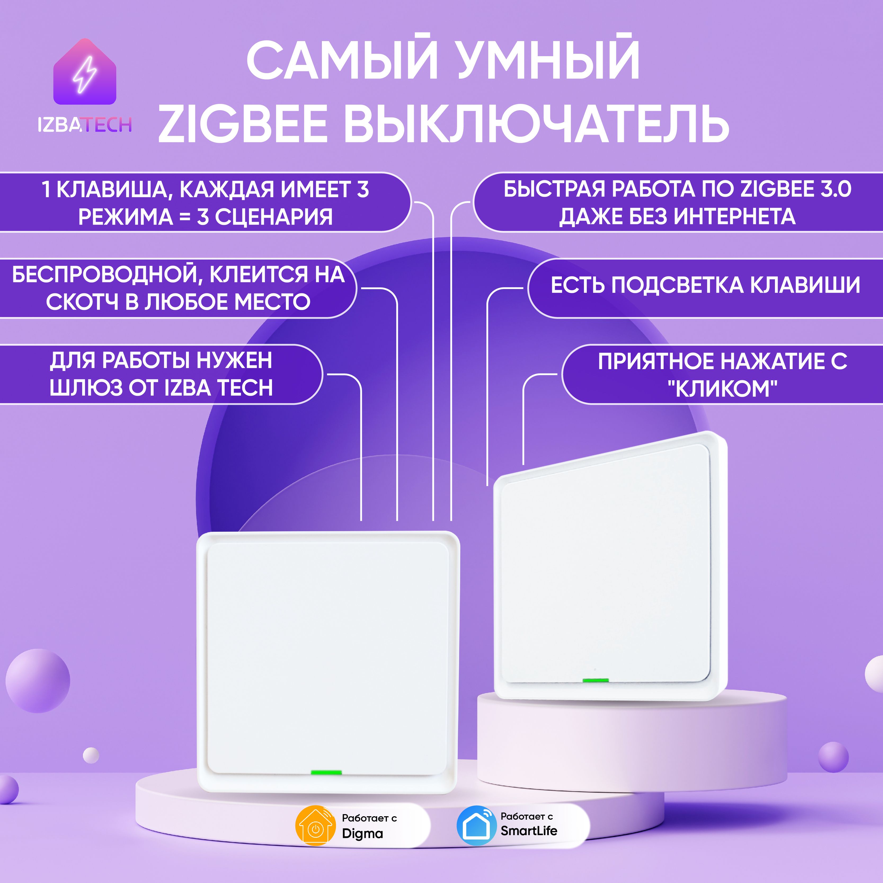 Умный выключатель Izba Tech, клавиш 1 шт, монтаж Открытый - купить с  доставкой по выгодным ценам в интернет-магазине OZON (967571136)