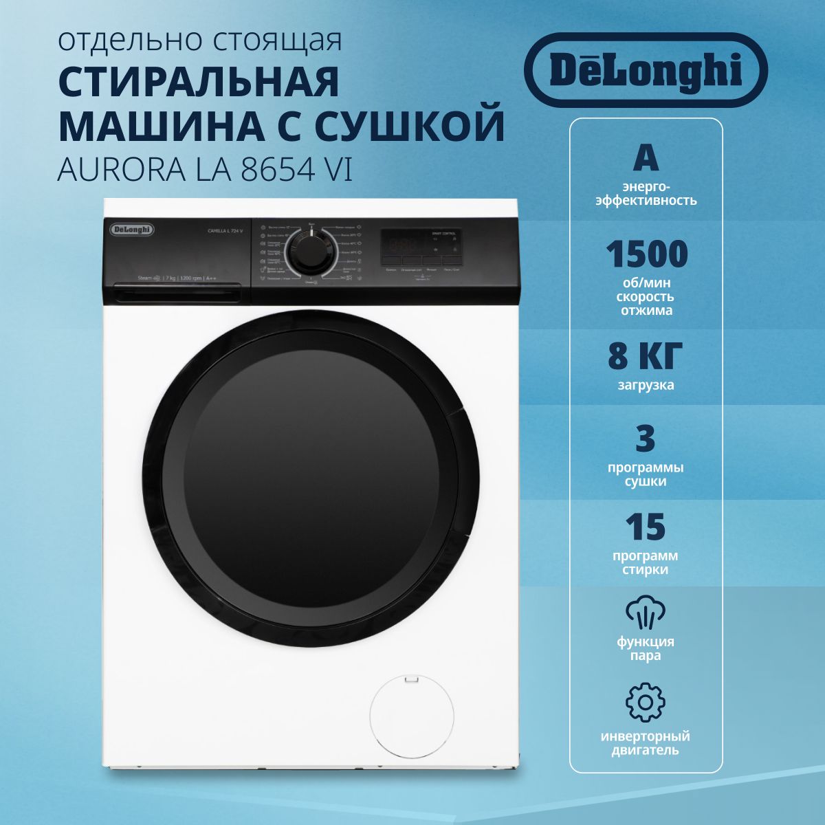 Стиральная машина DeLonghi AURORA LA 8654 VI, белый - купить по выгодной  цене в интернет-магазине OZON (1289707739)