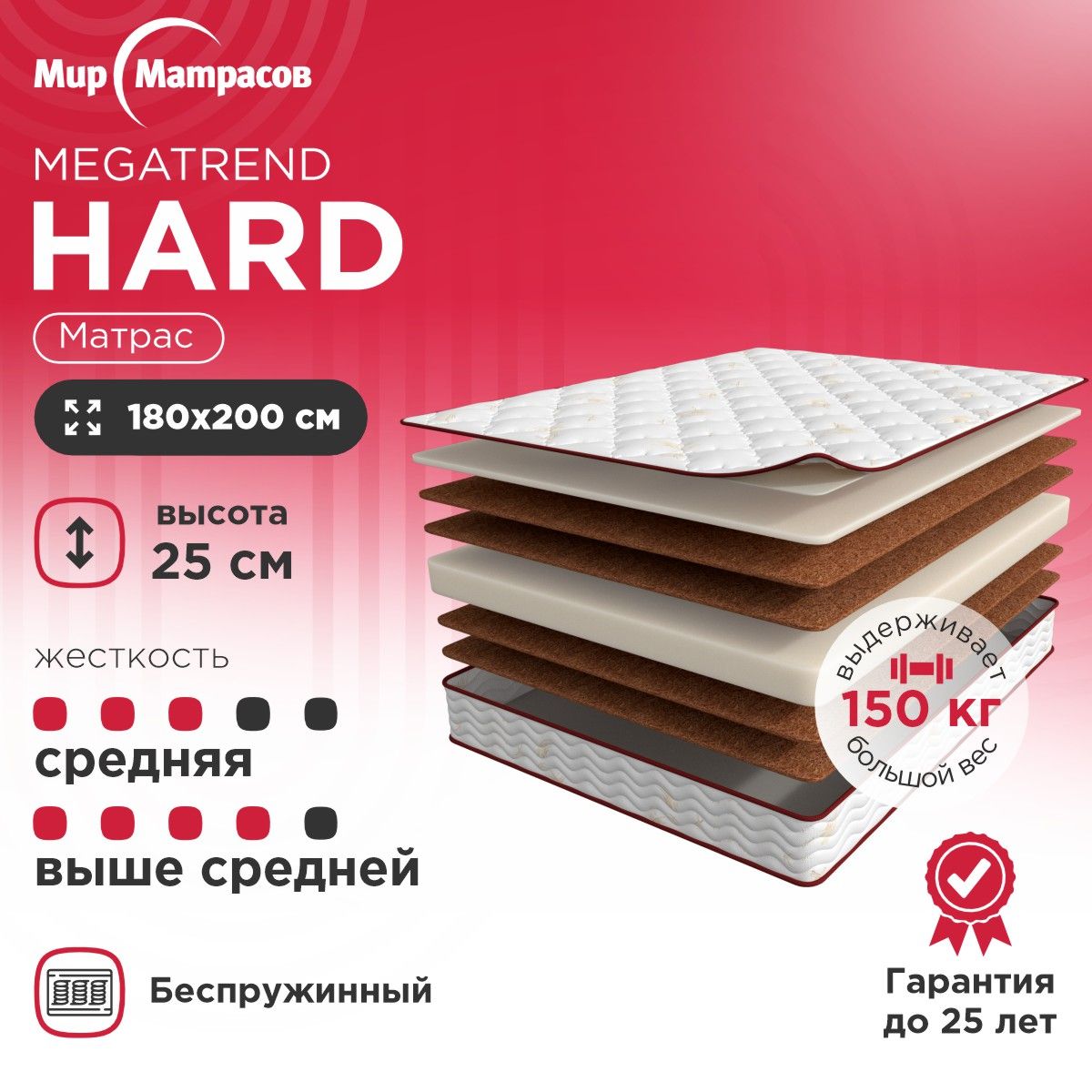 Матрас Мир Матрасов Megatrend Strong / Megatrend Sumo / Megatrend Hard /  Мегатренд / ASKONA / Аскона / Ikea_200, Беспружинный, 180 - купить по  выгодной цене в интернет-магазине OZON (253894045)