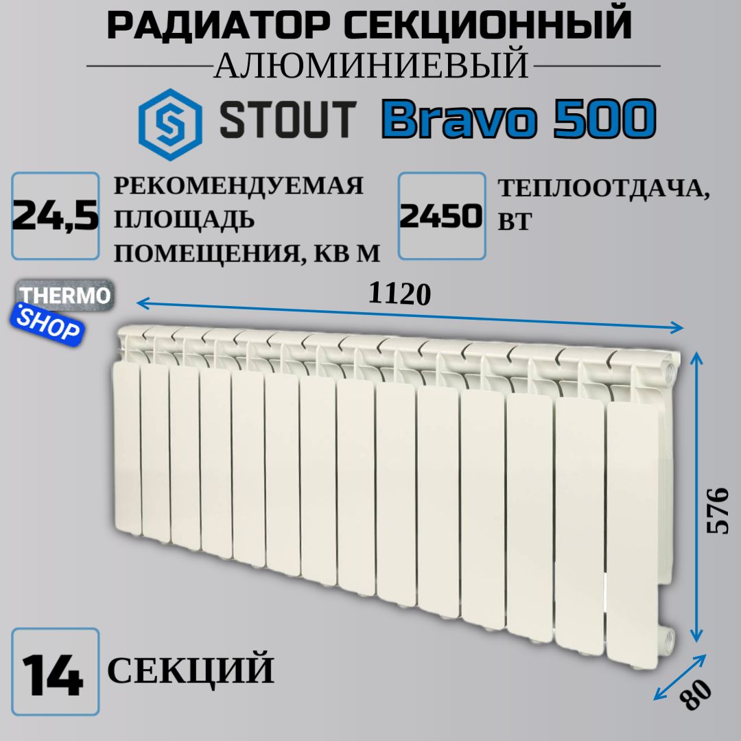 Секционный радиатор Stout Радиатор алюминиевый боковое подключение Bravo 500, Ал Поиск картинок