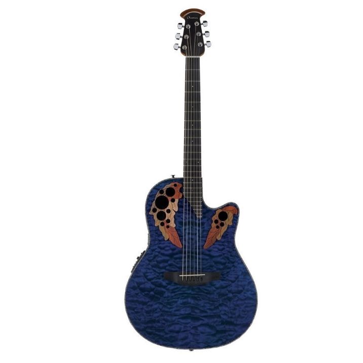 Ovation Электроакустическая гитара CE44P-8TQ Celebrity Elite Plus Mid Cutaway Trans Blue Quilt Maple 6-струнная, корпус Клен