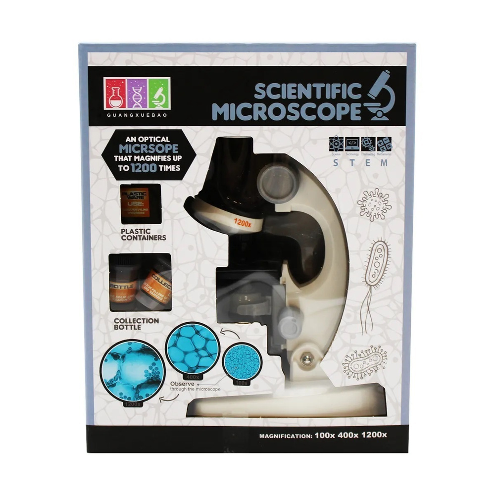 Детский набор для опытов Юный Ботаник Scientific Microscope / Голубой микроскоп 3 объектива увеличение #1