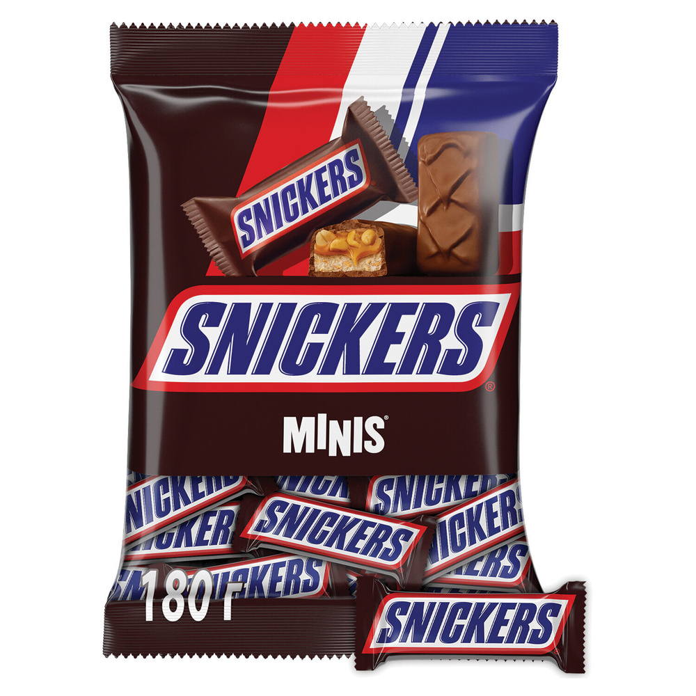 Батончики шоколадные мини SNICKERS "Minis", 180 г, 1шт. в комплекте ...