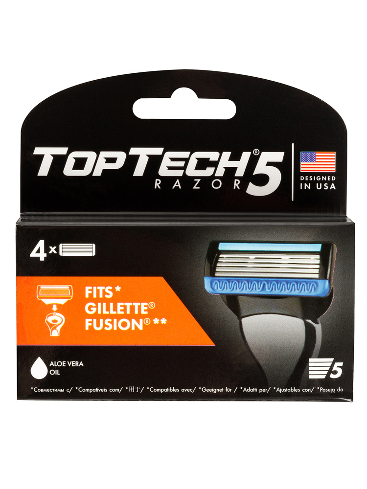 4 сменные кассеты TopTech Razor 5, (TopTech Global, США). Совместимы с Gillette Fusion5  #1