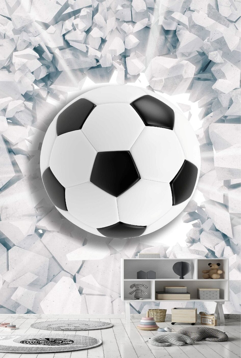 Фотообои Dekor Vinil "3D футбольный мяч из стены" 200х260 см. #1