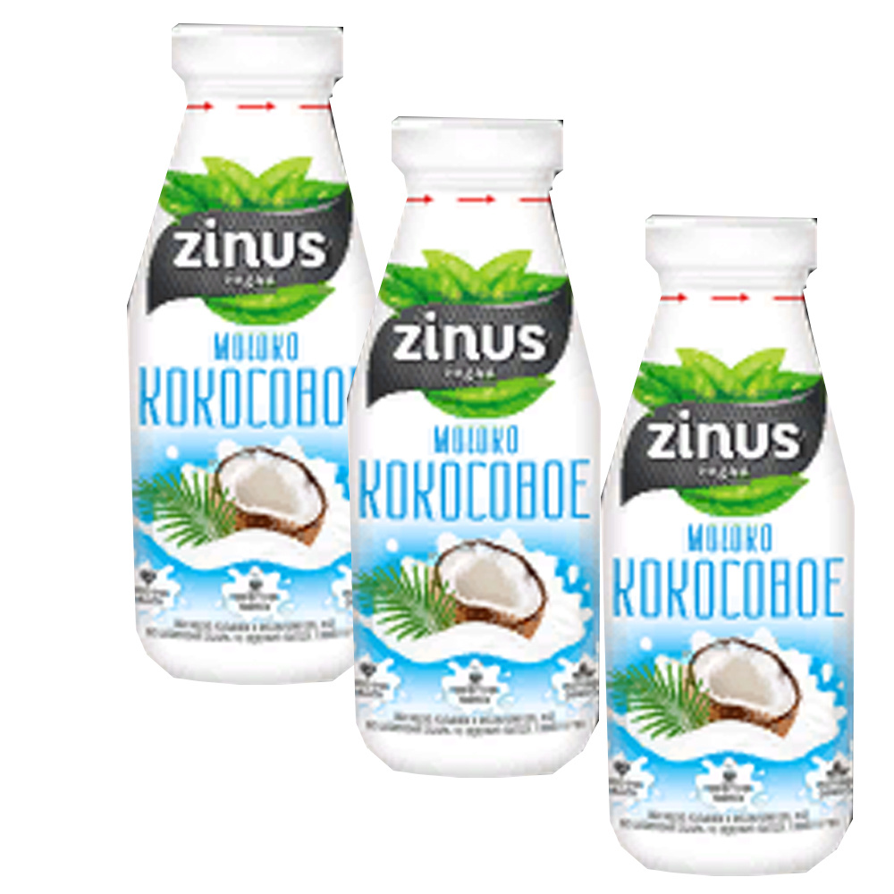 Молоко растительное ZINUS Кокосовое 3 шт по 300 мл стеклянная бутылка ...
