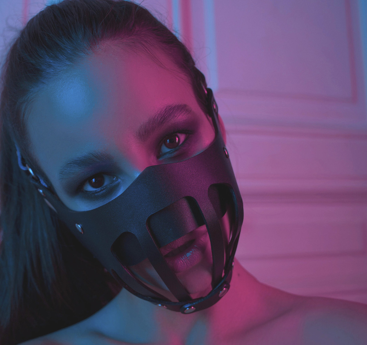 БДСМ маска, Маска из экокожи для BDSM, Черная эротическая маска для ...
