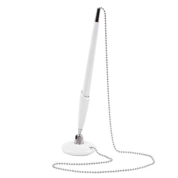 Ручка шариковая настольная "Стенд-Пен Уайт1", синяя, цепочка, корпус ...