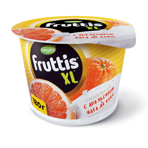 Йогурт Fruttis XL 4,3% c апельсином и кусочками кокосового желе Ната де ...
