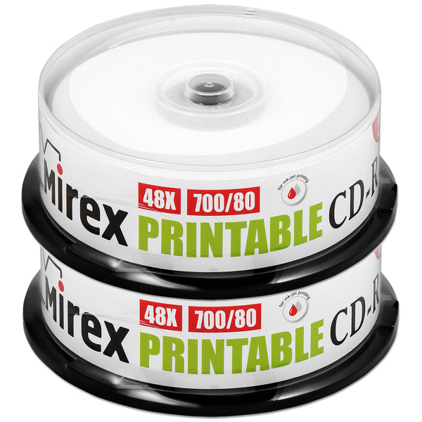 Диск CD-R Mirex 700Mb 48x Printable cake box, 50 шт. (2 банки по 25 шт ...
