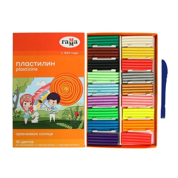 Пластилин 18 цветов 234 г (6 классических, 6 флуоресцентных, 6 ...