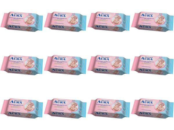 AURA Ultra Comfort Влажные салфетки для детей с АЛОЭ и ВИТАМИНОМ Е ...