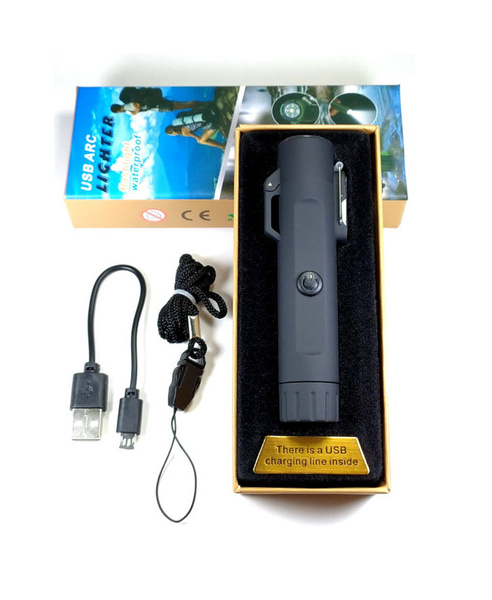 Зажигалка с фонариком электронная USB 2-х дуговая чёрная, подарок ...