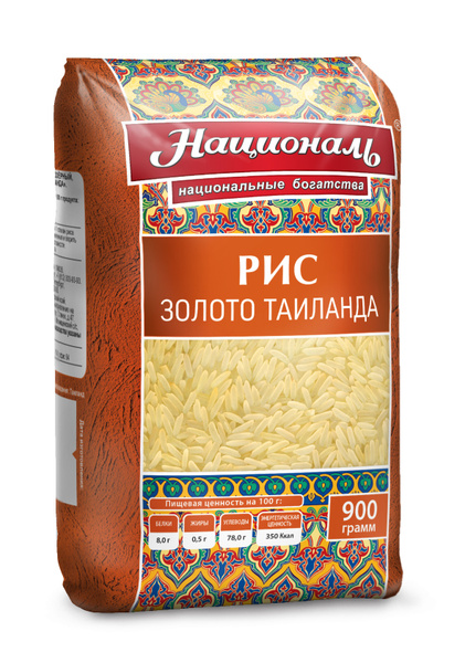 Рис белый Националь Золото Таиланда, длиннозерный, пропаренный, 900 г ...