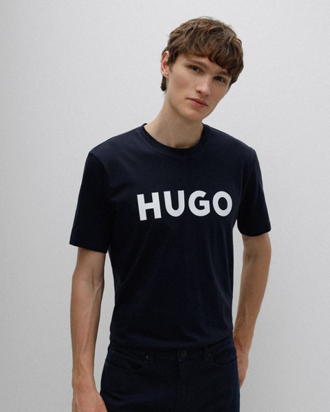 Футболка HUGO, размер 54, цвет темно-синий, 97% хлопок, 3% эластан ...