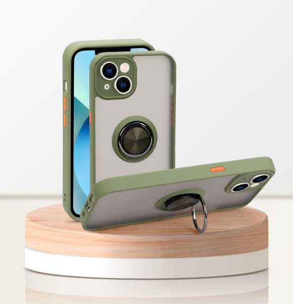 Чехол на айфон 13 / iphone 13, зеленый-хаки, с кольцом, магнитный ...