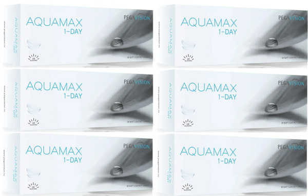 PEGAVISION Aquamax 1-Day -7.50 / 14.0 / 8.6, 180 штук (6 пачек по 30 ...