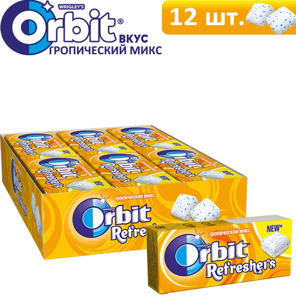 Orbit / Орбит Refreshers жевательная резинка, Тропический вкус, Шоубокс ...