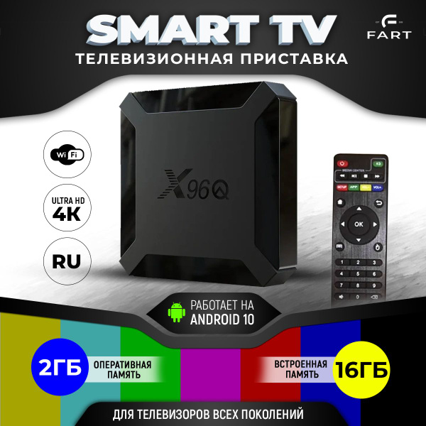 Медиаплеер ТВ приставка X96q, USB, RJ-45 Ethernet, HDMI, черный ...
