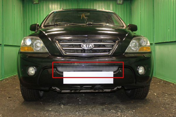 Защитная сетка радиатора низ хром Kia Sorento (2006-2011) рестайлинг ...