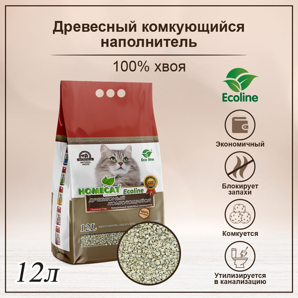 Наполнитель для кошачьих туалетов Homecat Ecoline, древесный ...