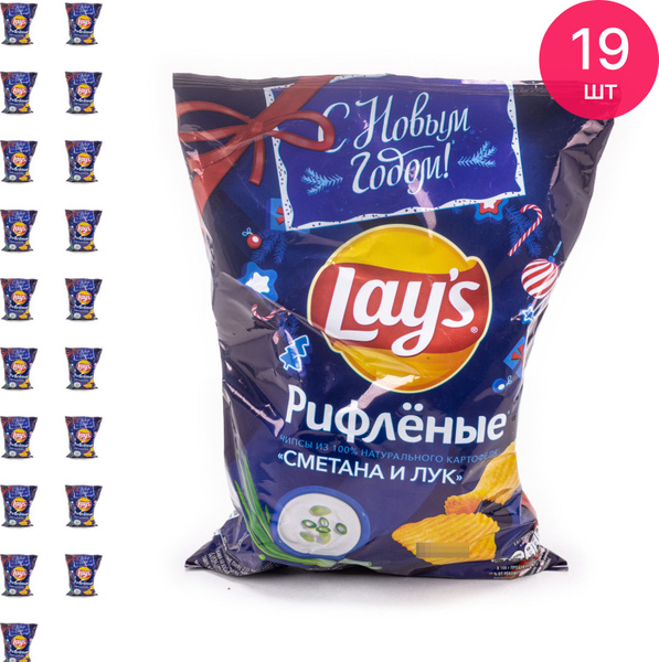 Картофельные чипсы Lay's / Лейс рифленые со вкусом сметаны и лука ...