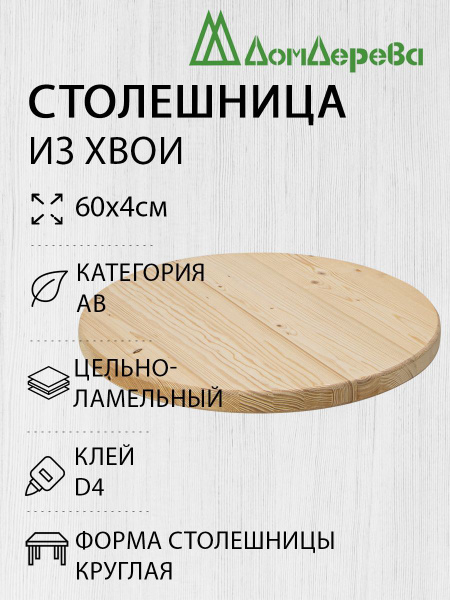 Столешница для стола деревянная 600х40мм Хвоя Круглая АВ Дом Дерева ...