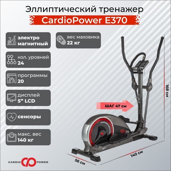 CardioPower Эллиптический тренажер E370, для дома, с электромагнитной ...