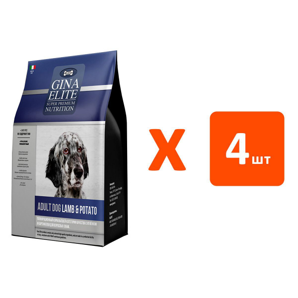 Сухой корм GINA ELITE ADULT DOG LAMB & POTATO для взрослых собак с ...
